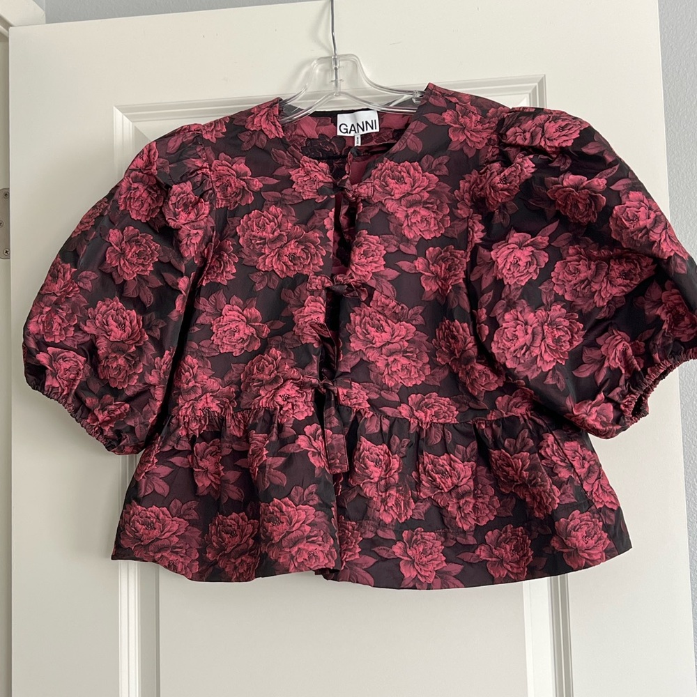 Ganni Black and Red Floral Blouse